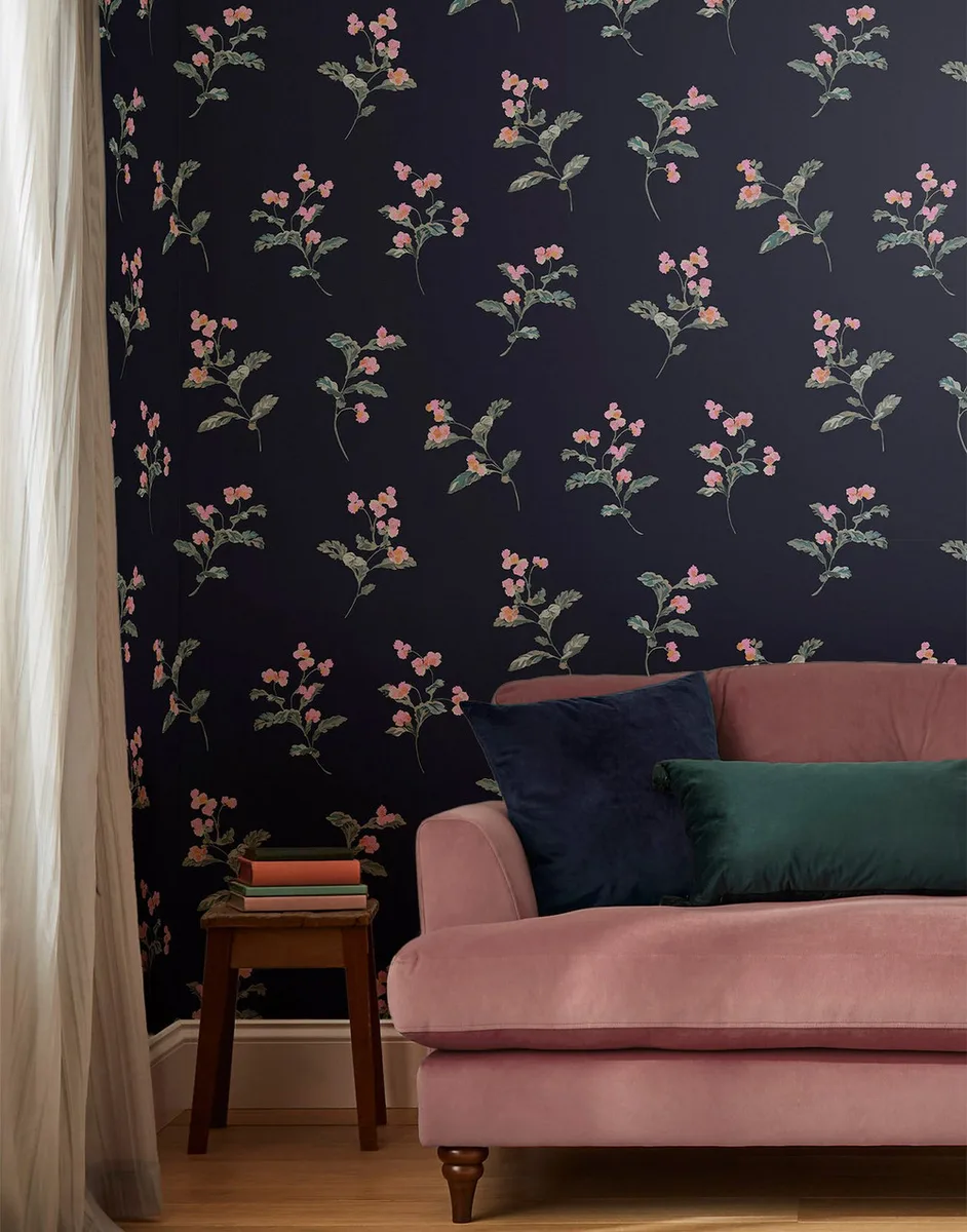 Swanton Floral Midnight Wallpaper roomset