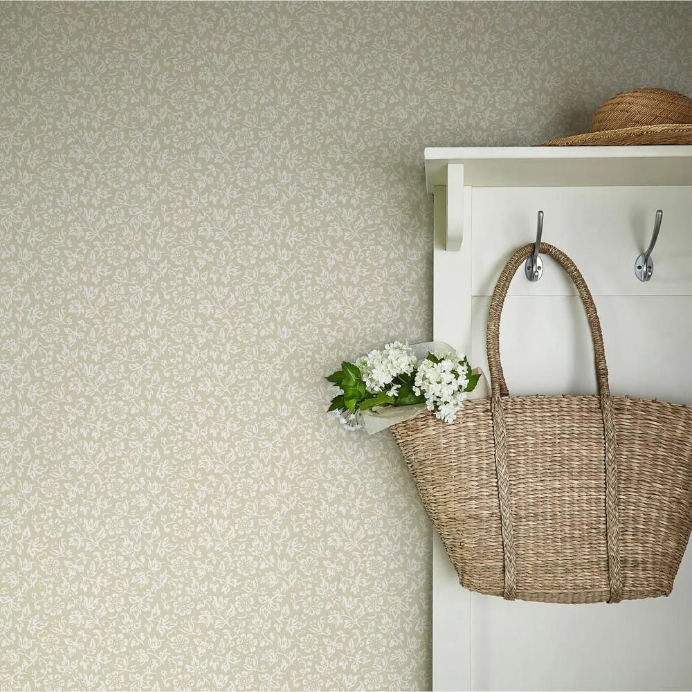 Sweet Alyssum Twine Natural Wallpaper roomset