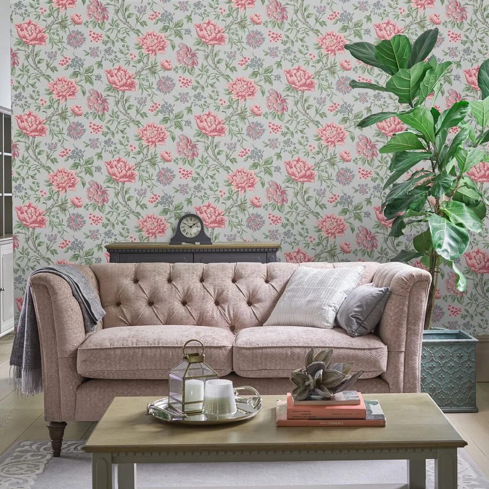 Tapestry Floral Slate Grey Wallpaper roomset