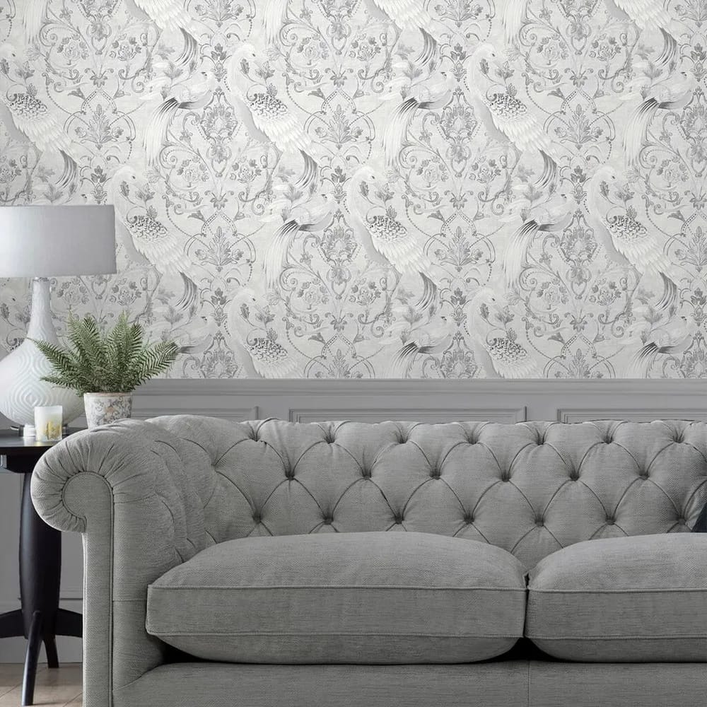Tregaron Silver Wallpaper roomset