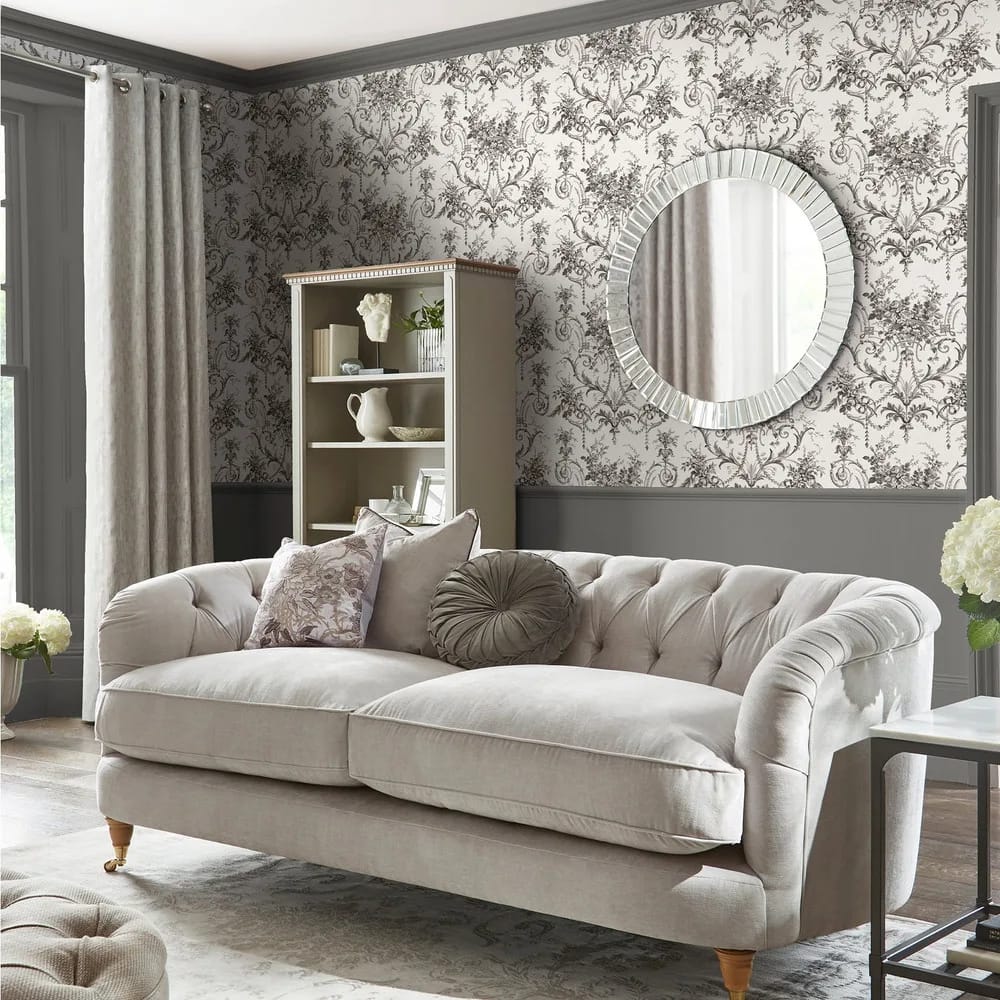 Tuileries Charcoal Grey Wallpaper roomset