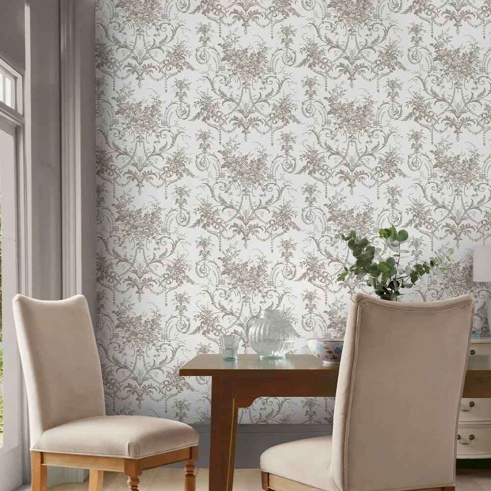 Tuileries Dark Dove Grey Wallpaper roomset