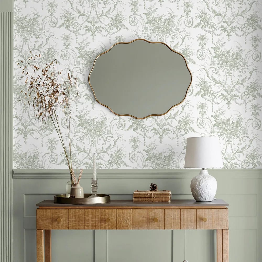 Tuileries Sage Green Wallpaper roomset