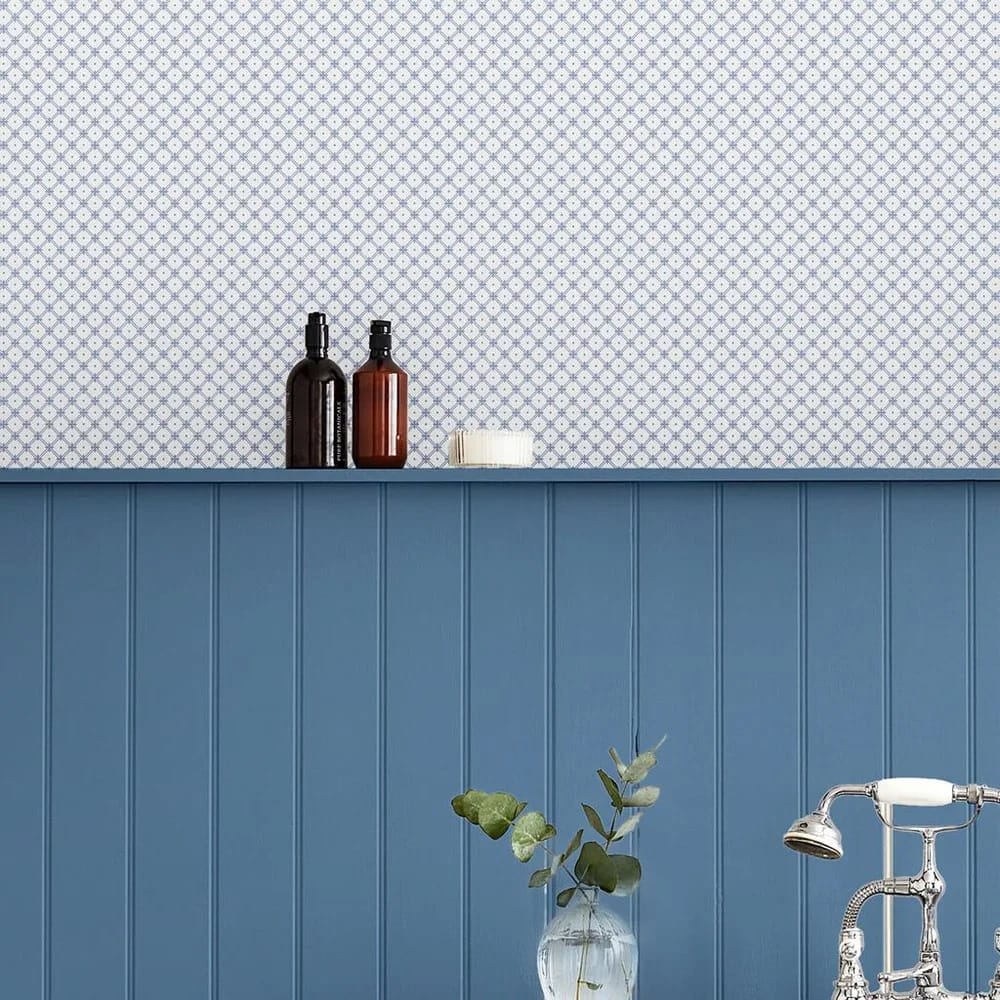 Wickerwork Dark Seaspray Blue Wallpaper roomset