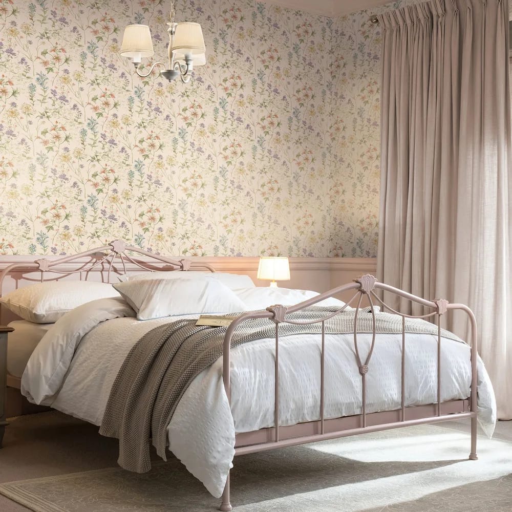 Wild Meadow Chalk Pink Wallpaper roomset