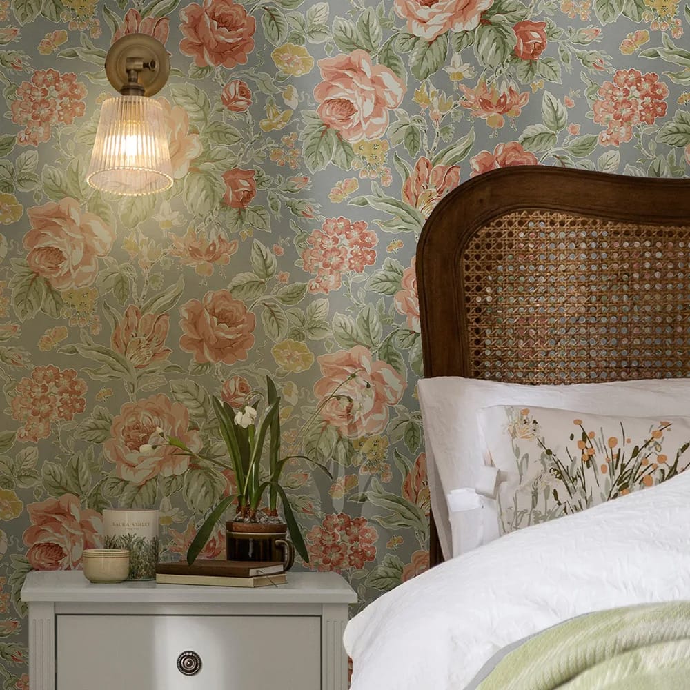 Wild Roses Ochre Yellow Wallpaper roomset