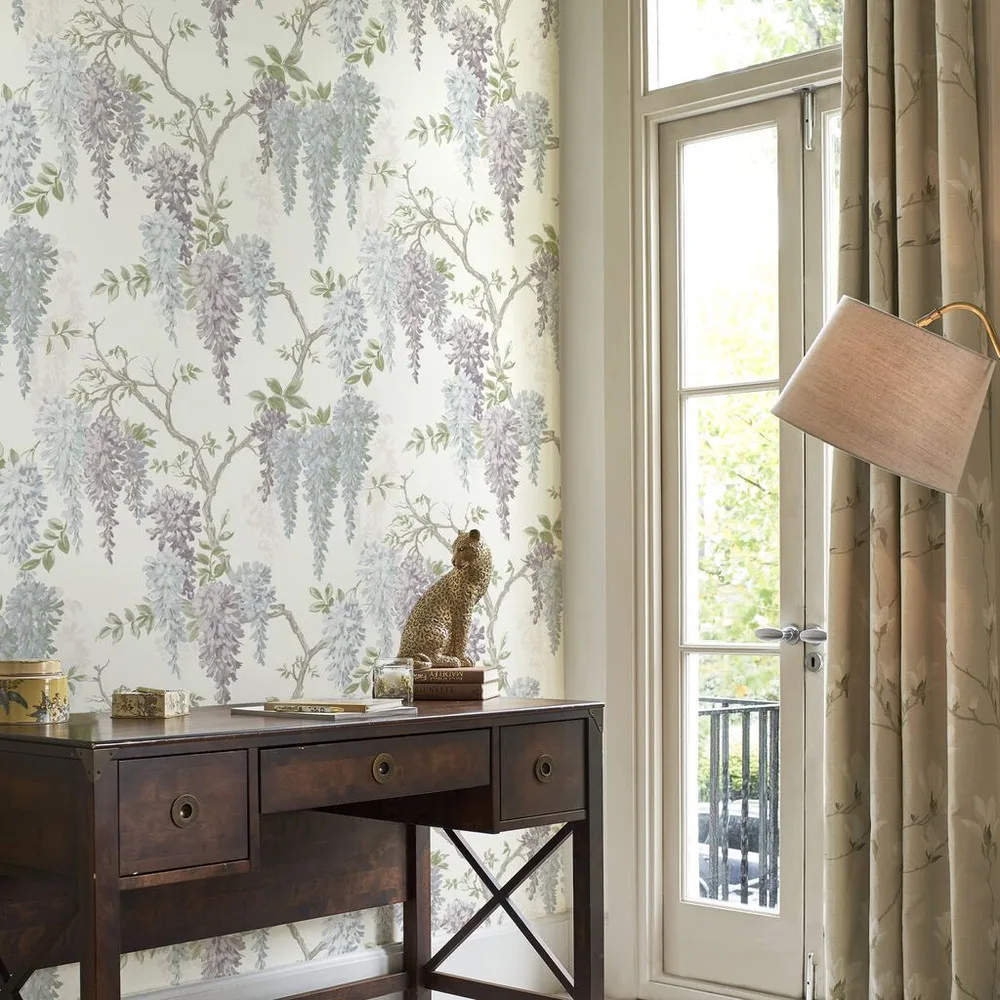 Wisteria Garden Pale Iris Wallpaper roomset